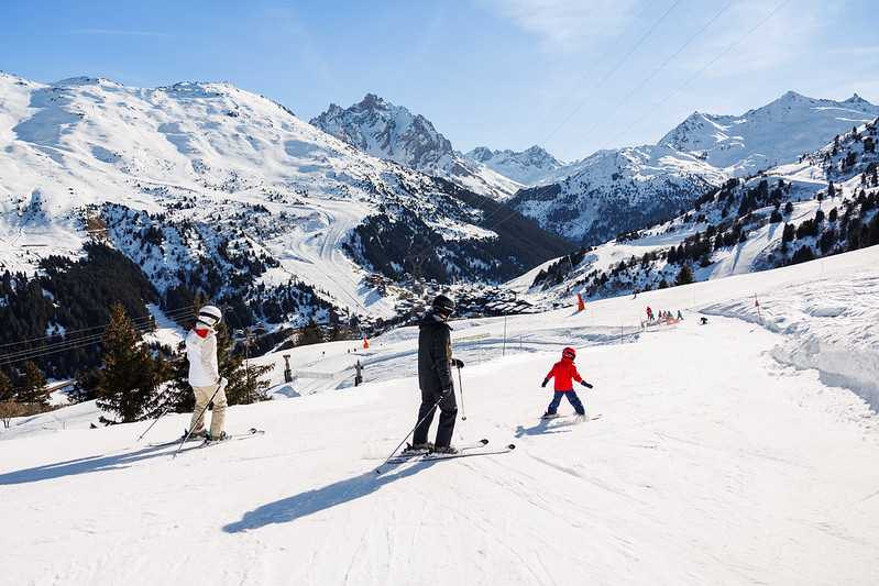 Family skiing in Meribel